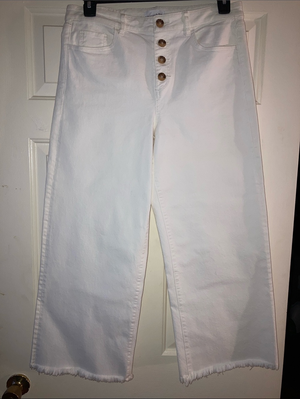 LOFT White High-Rise Cropped Wide-Leg Jeans with Button Fly